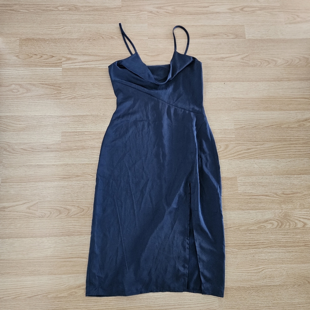 Elegant Navy Blue Satin Effect Dress